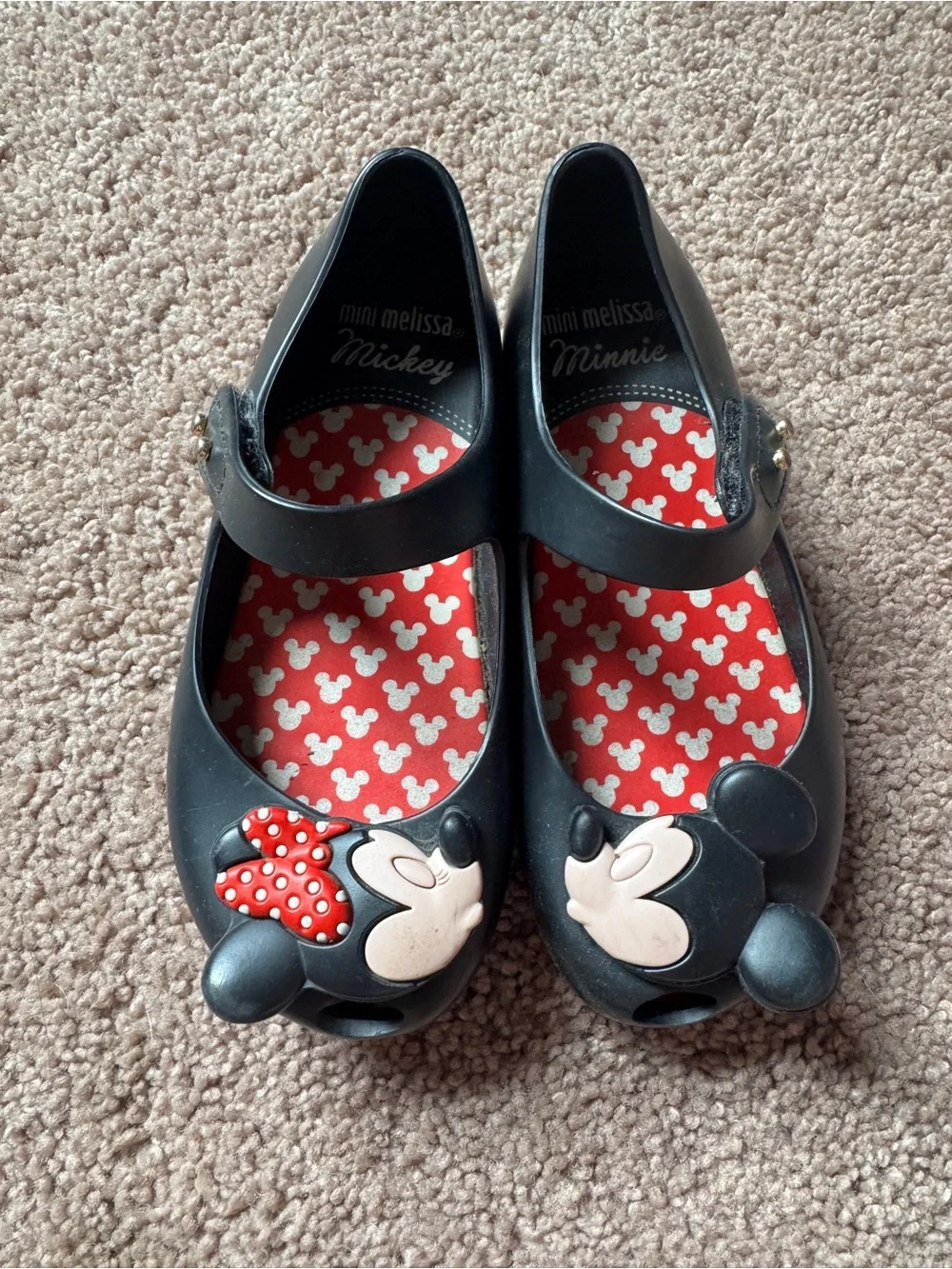 Mini Melissa Black Minnie Mouse Mary Jane Shoes with Red Insole